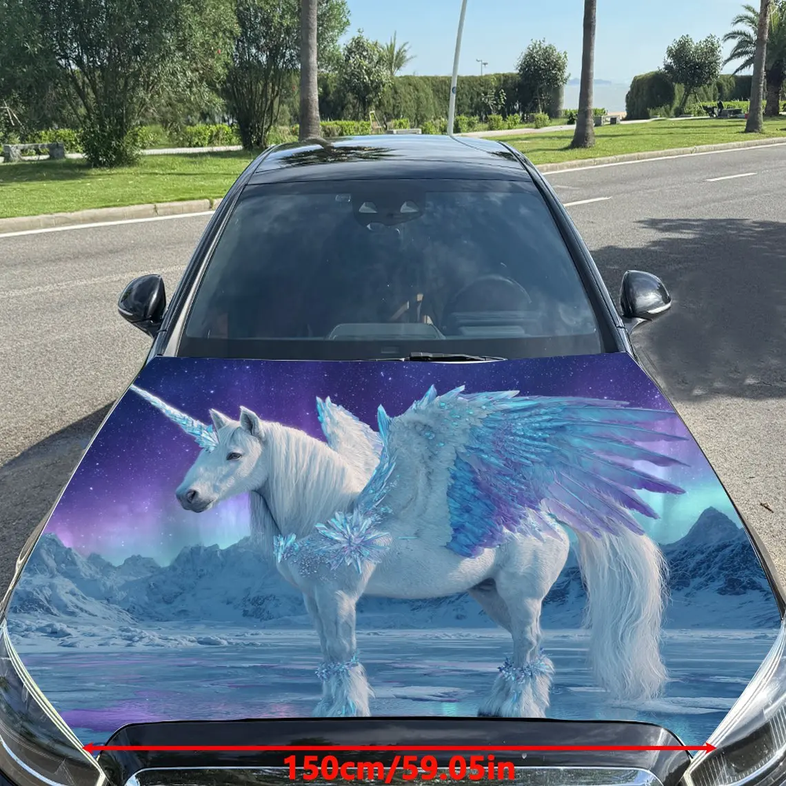 Fantasy Aurora Unicorn Pattern car hood stickers, waterproof self-adhesive, scratch resistant, easy to stick, durable car PVC st