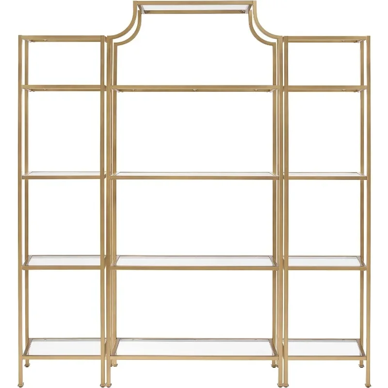 Bookcase Set Sturdy Steel Construction Durable Powder-coated Finish，Tempered Glass Shelves