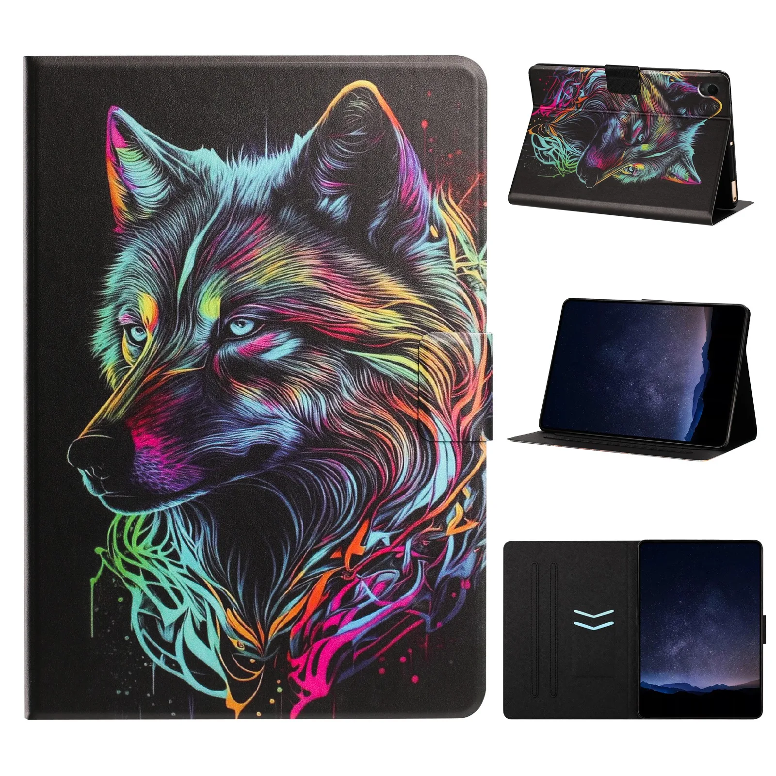 For Samsung Galaxy Tab S11 Tablet Case Leather Stand Case with Card Slots Litchi Pattern Magnetic Flip Protective Cover - Colorf