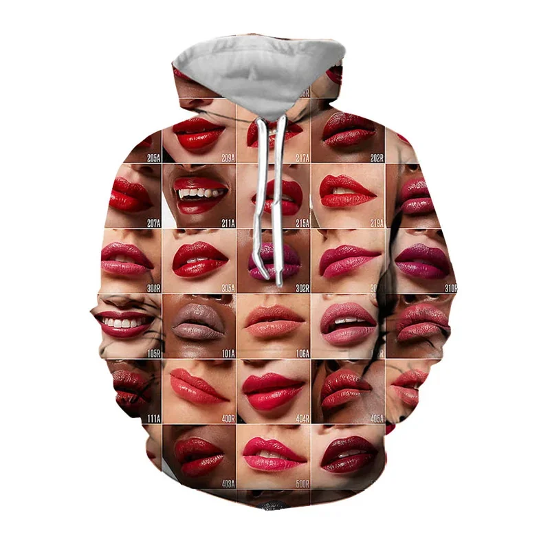 3D Lipstick Sexy Lips Print Hoodies Children Fashion Streetwear Hooded Hoody Unisex Winter Harajuku Pullovers Men Henti Clothing