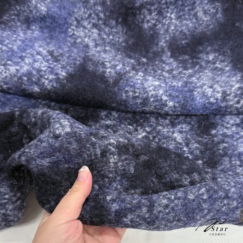 Donkerblauwe sterrenhemel jacquard gebreide wollen stof verdikte trui sjaal jas licht elastische wol herfst- en winterstof