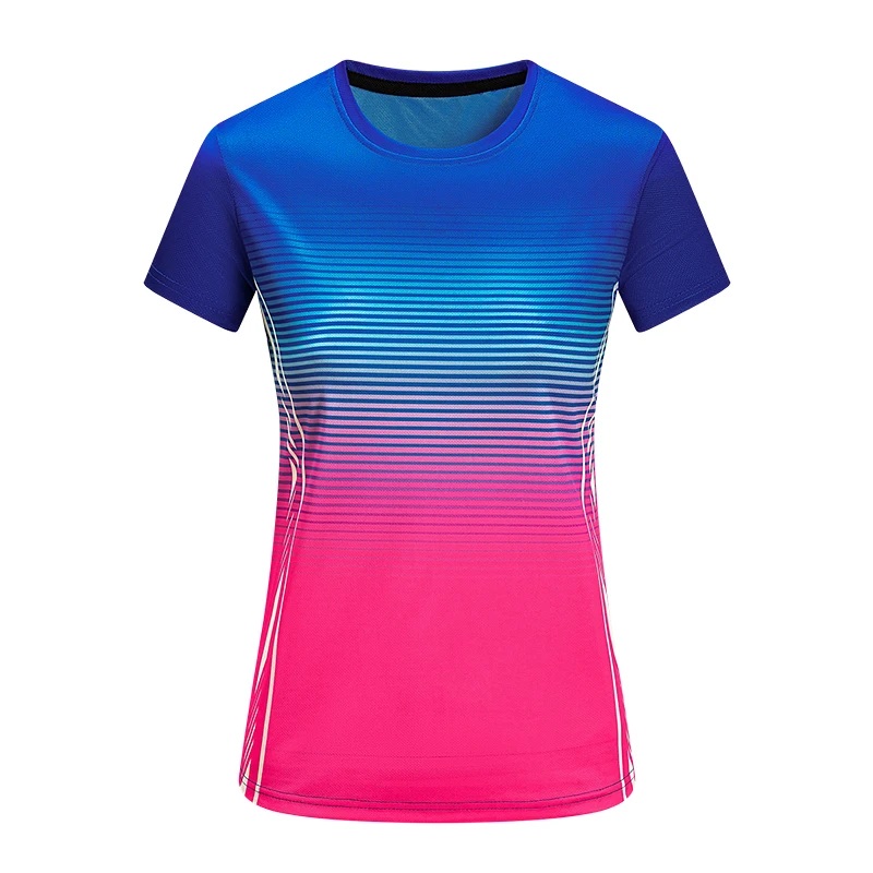 Quick Dry Women Sports T‑shirt Gradient Stripe Short Sleeve O Neck Gym Running Fitness Workout Athletic Tops