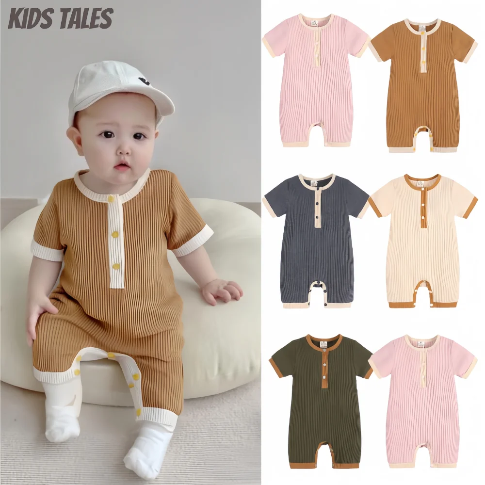 Peleles de bebé de 0 a 24M, mono de manga corta de algodón acanalado personalizado, mono de verano, ropa para recién nacidos, niños y niñas, mono, pijamas informales