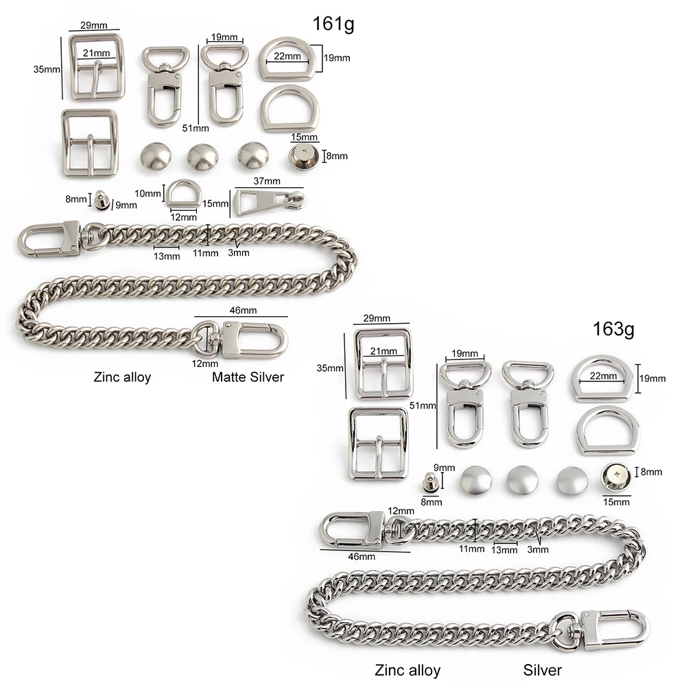 1/3/10Sets Silver Metal Carabiner Clips Hook Roller Buckle For Bags Chain Handbag Shoulder Puller Head D Ring Rivet Accessories