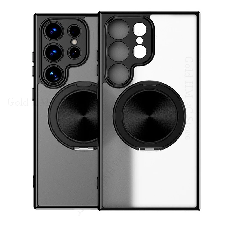 

For Samsung S25 Edge S23 S24 Ultra 360° Magnetic Ring Stand Matte Magsafing Case For Galaxy A16 A15 A06 A36 Lens Protector Cover