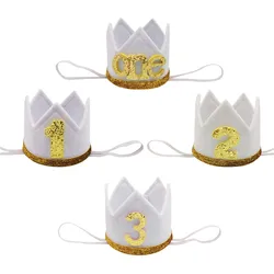 1Pcs One 1 2 3 Year Birthday Hat Crown Headband Happy Birthday Party Decor Kids 1st 2nd 3rd Anniversary Caps Photo Props Supplie