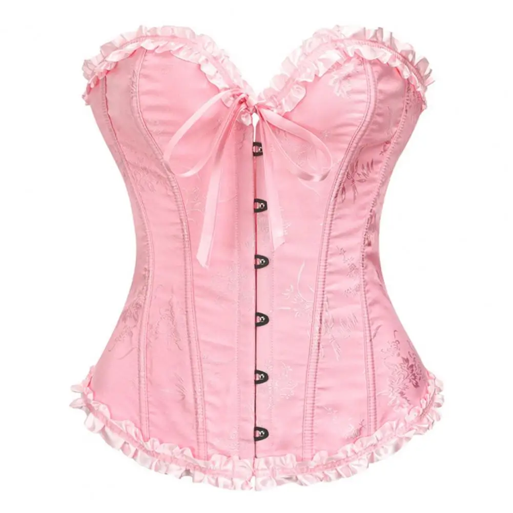 Women Corset Jacquard Ruffled Trim Boned Sexy Overbust Push Up Bustier Top Corset Slimming Corsets Women Sexy Supportive Bustier