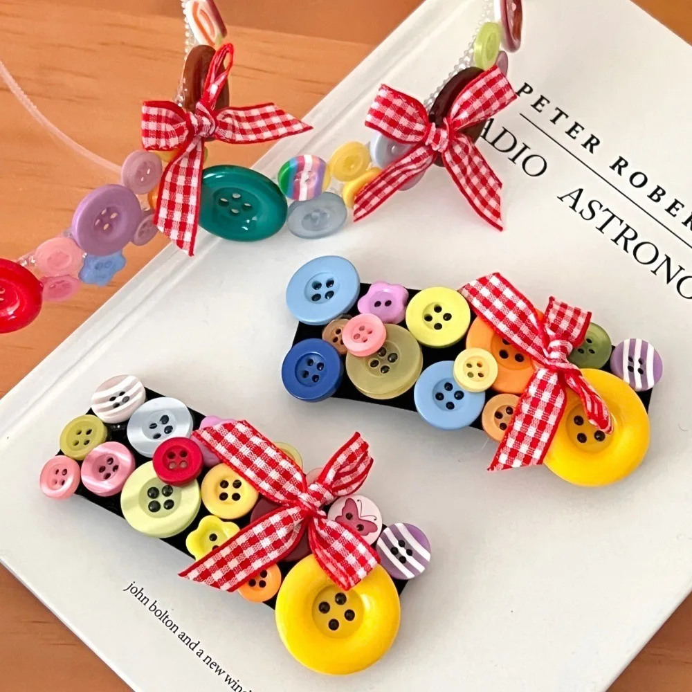 Повязка на голову с цветными пуговицами дофамина для мытья лица Y2k, детская повязка для волос, головные уборы, корейский стиль, заколка для волос с бантом, реквизит для фотосъемки