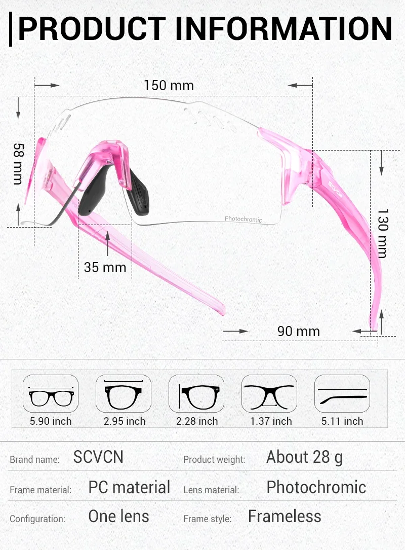 SCVCN Outdoor Photochrome Sonnenbrille Sport Radfahren Gläser Mann MTB Gläser Frauen Fahren Fahrrad UV400 Schutzbrille – Detail 8