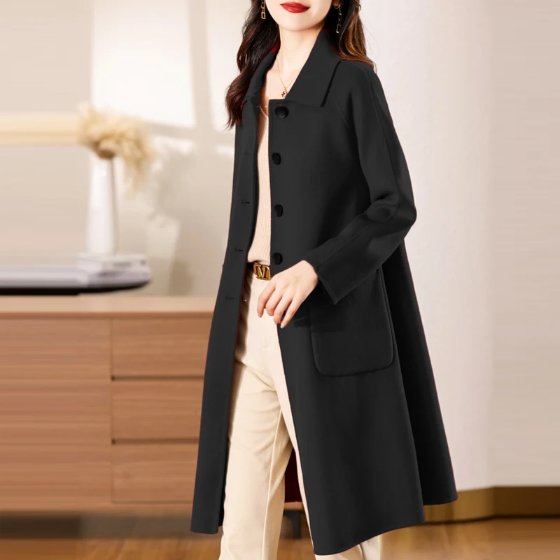 2025 Women's 100% Cashmere Thick Double sided Long Jacket Classic Multi functional Fashion Suitable for Business