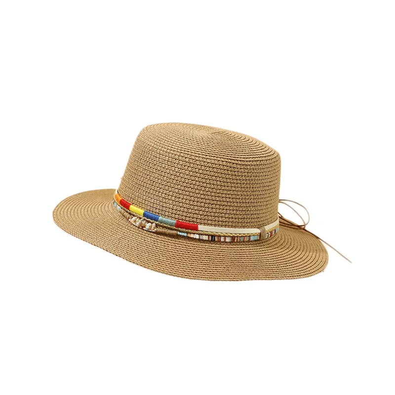 

Straw Hat Bohemian Flat Brim Flat Top Fedora Hat Female Summer Outing Sunshade Sun Protection Hat Flat Straw Hat Female