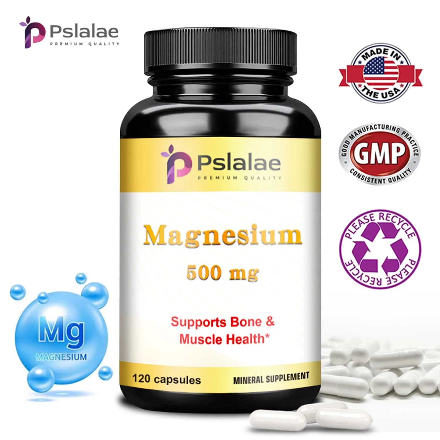 

Magnesium Supplements - Full Body Support, Bone and Muscle Health - 120 Capsules