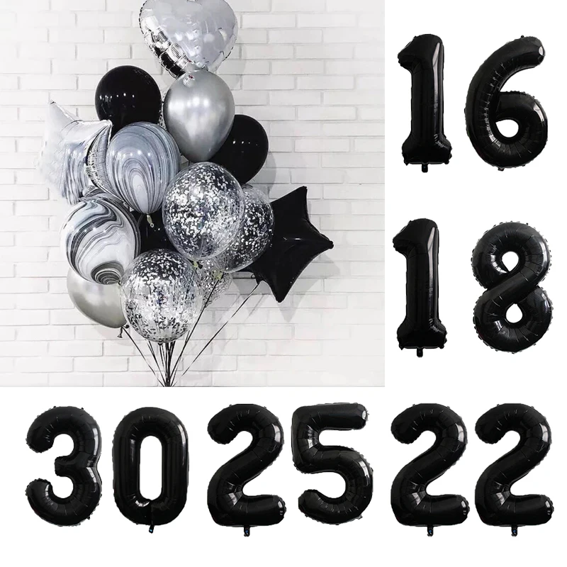 2pcs 40Inch Black Agate Balloon Banner 18 25 30 40 70 Birthday Party Decoration Adult Birthday Letter Number Foil Balloons Globo