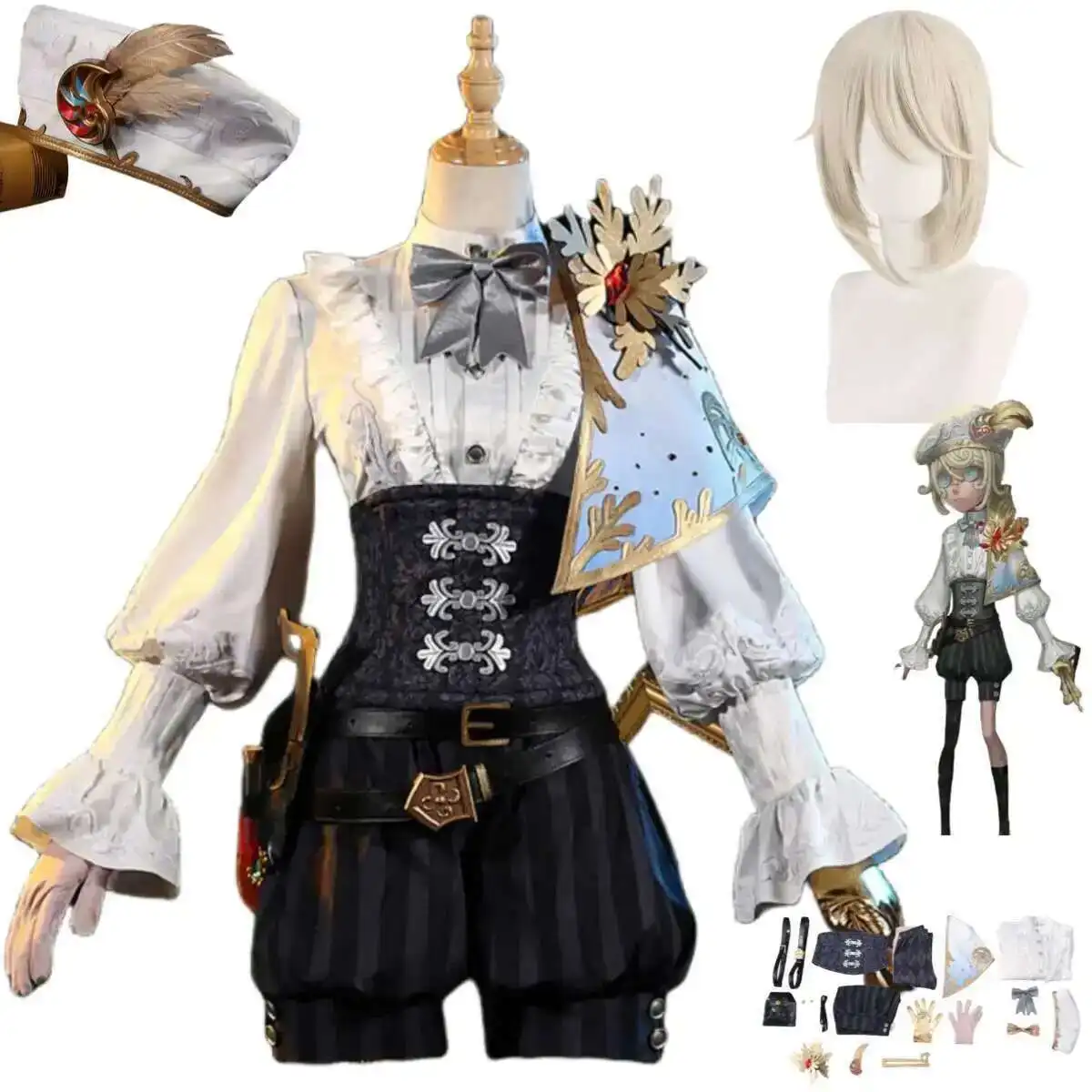 Juego Identity V Survivor Edgar Valden pintor Cosplay disfraz proporción dorada peluca camisa sombrero chal uniforme hombre mujer traje de Carnaval