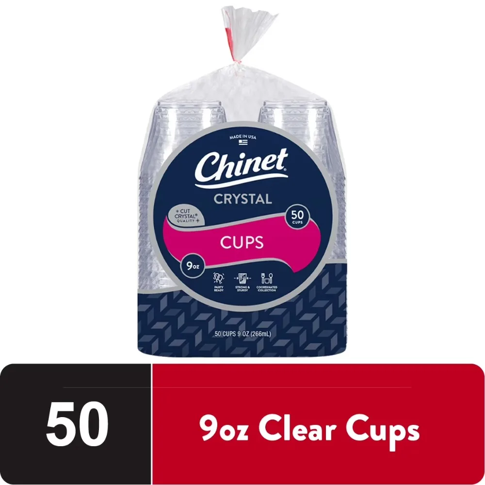 Premium Clear Plastic Disposable Cups 9 oz - Bulk Pack of 50 Cups for Parties Events and Gatherings, Crystal Clear Sturdy Cold Drink Cups, Ideal for Soda Juice Water Cocktails and Beverages, Perfect for Home Use Office