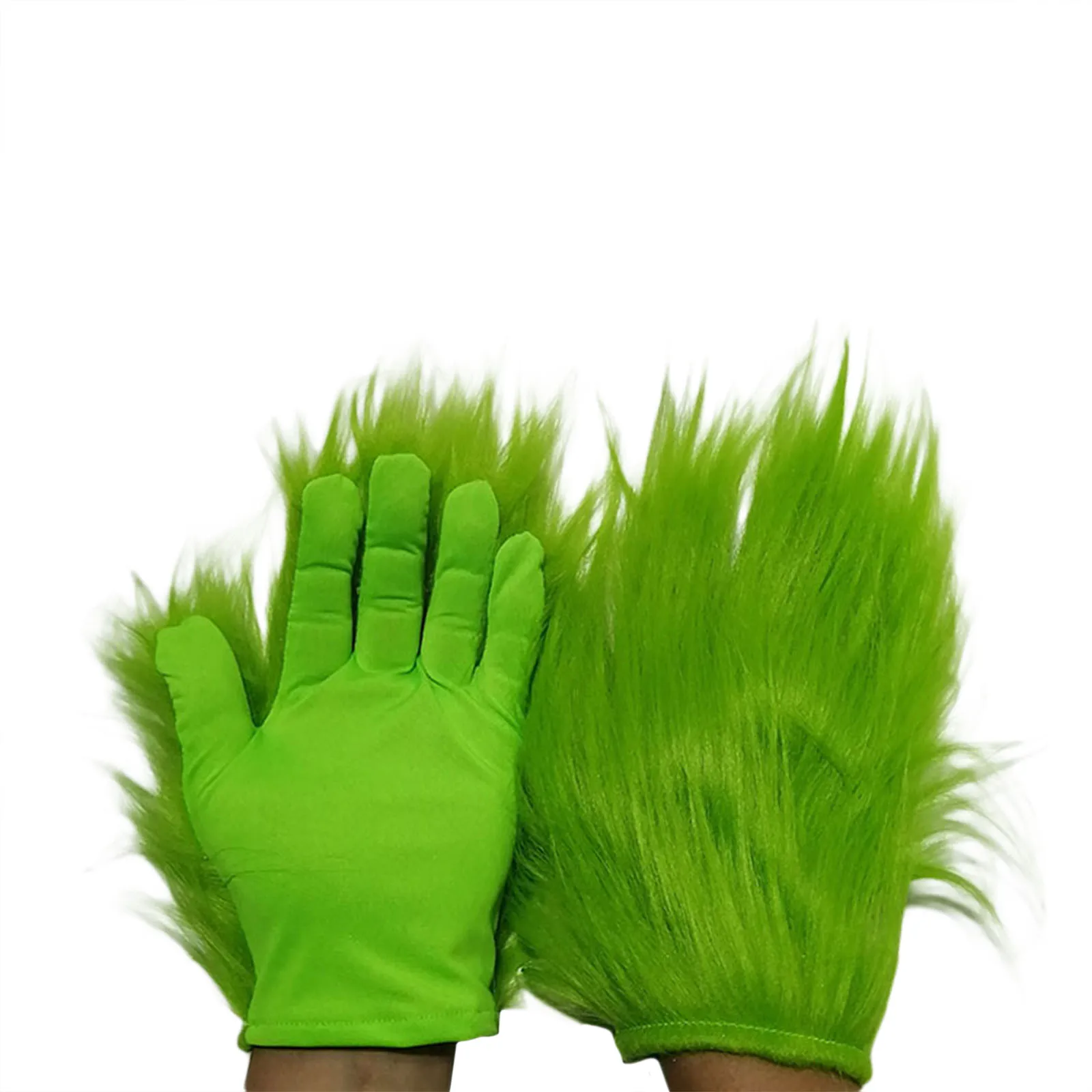 Combhasaki クリスマス グリーン ファーリー モンスター コスチューム 面白いサンタ手袋 + サンタ帽子 コスプレ アクセサリー パーティー用品 大人用