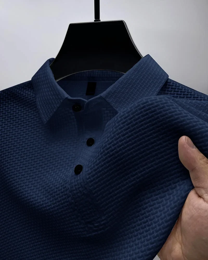 Men\'s Summer Sports Polo Shirt Fashionable Comfortable Ice Silk Casual Lapel Button Short Sleeve Top for Active Wear