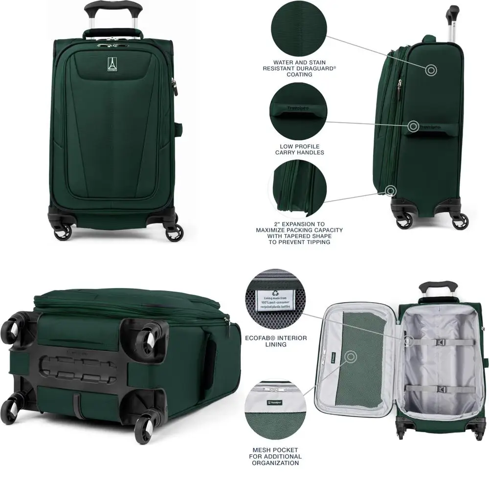 

Lightweight Expandable 4-Wheel Spinner Luggage, Unisex Softside Suitcase, Forest Green, Carry-On Travel Bag
