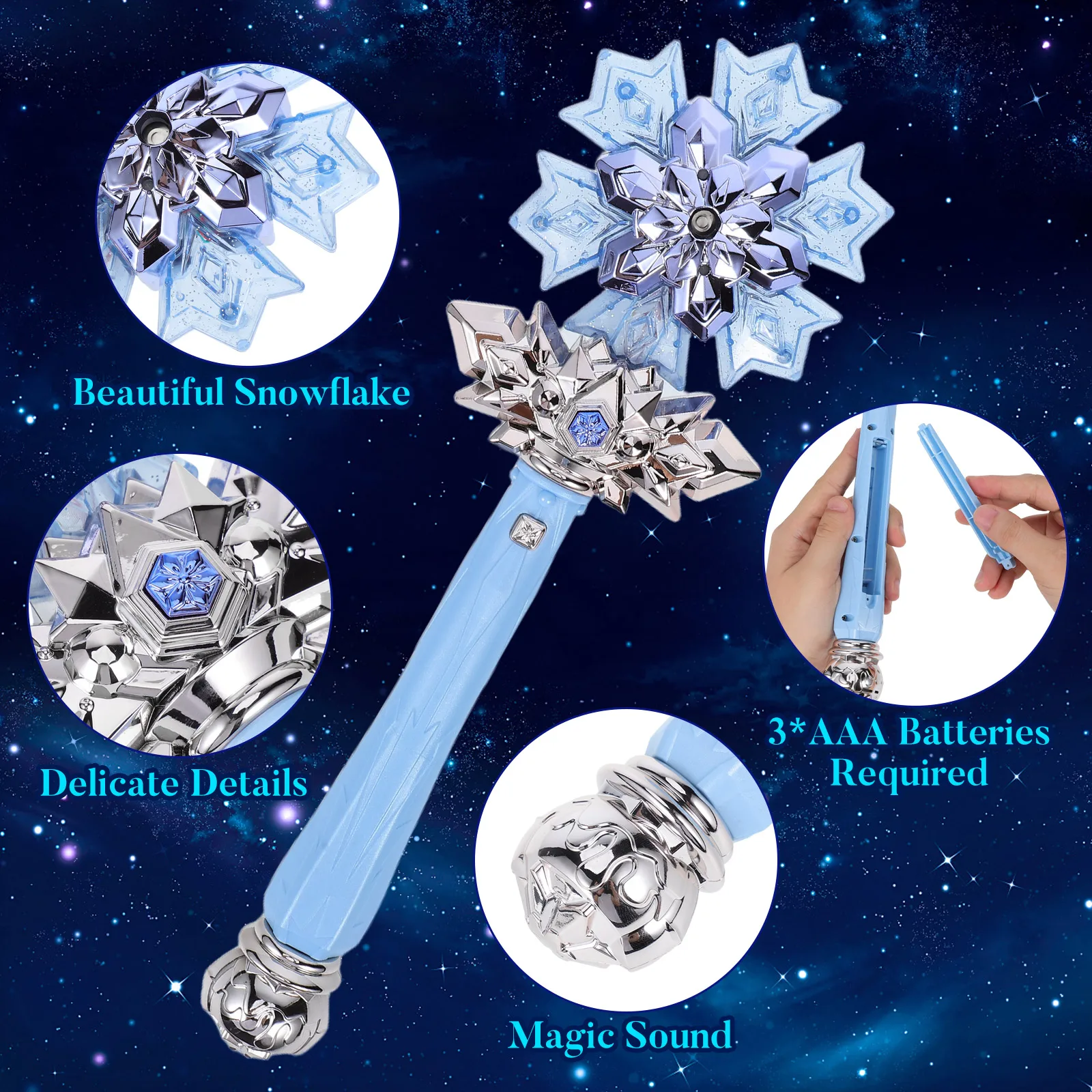 Snowflake Wand For Kids Glowing Princess Wand Toy With Music And Spray Dress-Up Fairy Wand Prop Light Up Wand Kids birthday gift
