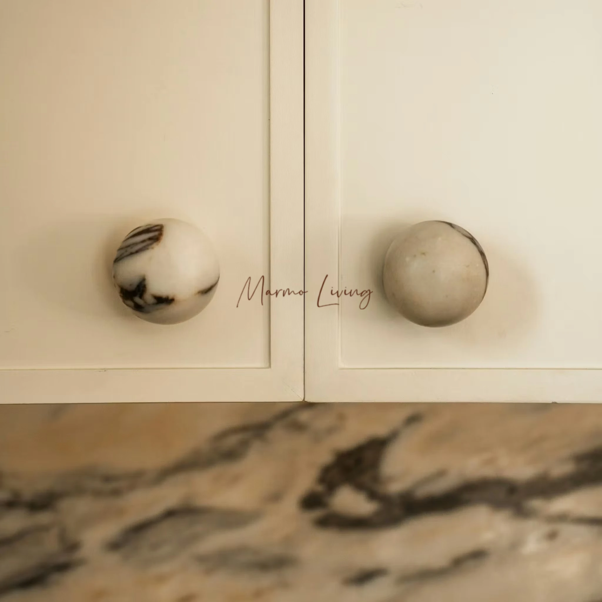French Style Real Stone Knob Natural Marble Door Handle Designer Creative Decor for Living Room Bedroom