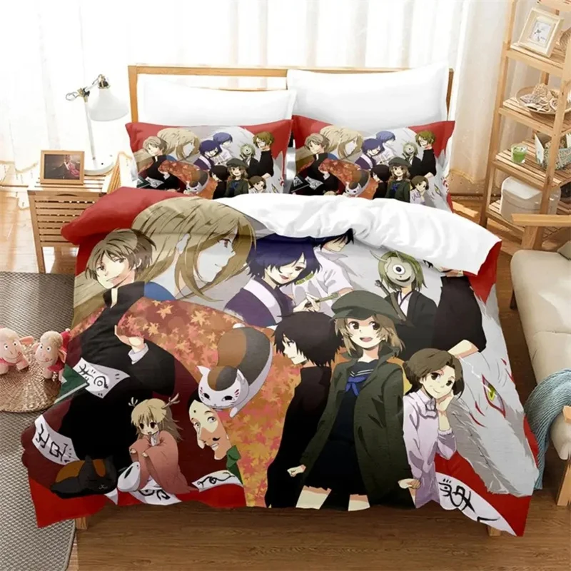 Anime Natsume Book of Friends Nyanko Bedding Set,Girls Boys Adult Single Twin Queen Size,Duvet Cover Pillowcase Bedding