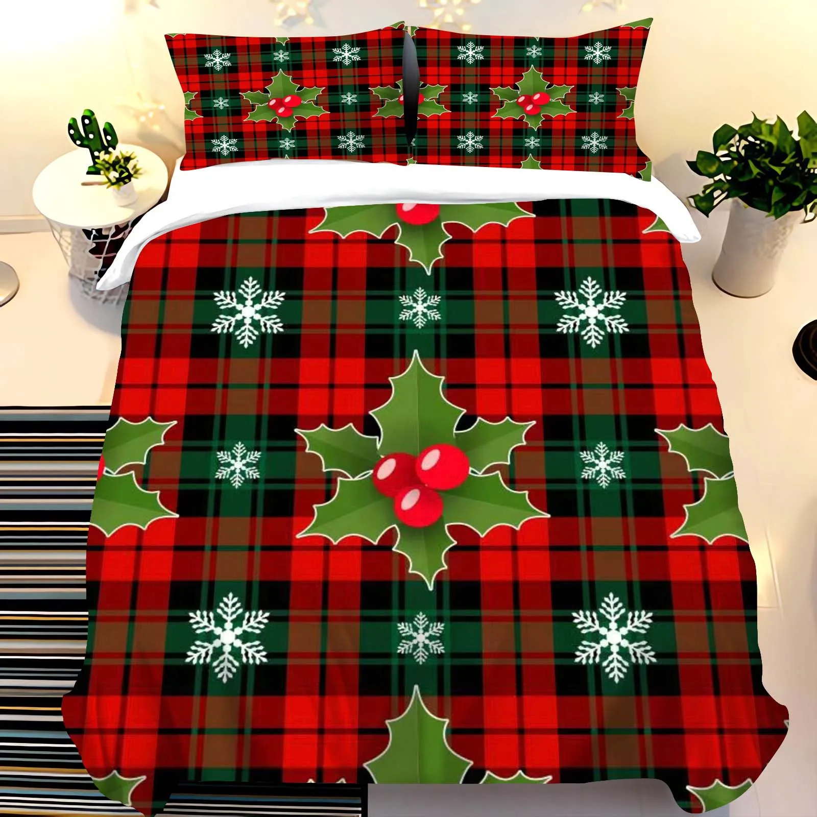 Christmas Duvet Cover Set King Queen Full Size Winter Theme Snow Pattern Polyester Comforter Cover For Child Festival Gift