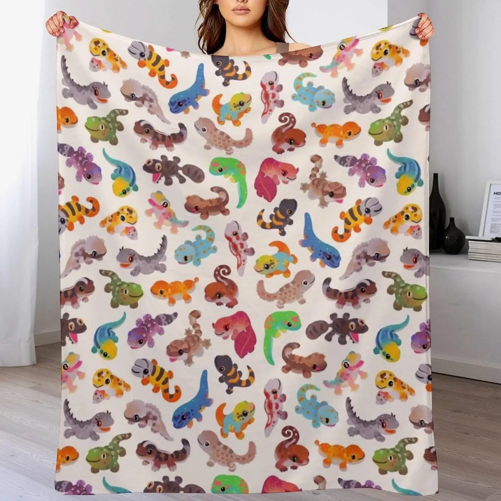 Gecko - bright Throw Blanket All Season Soft Lightweight Blanket for Home