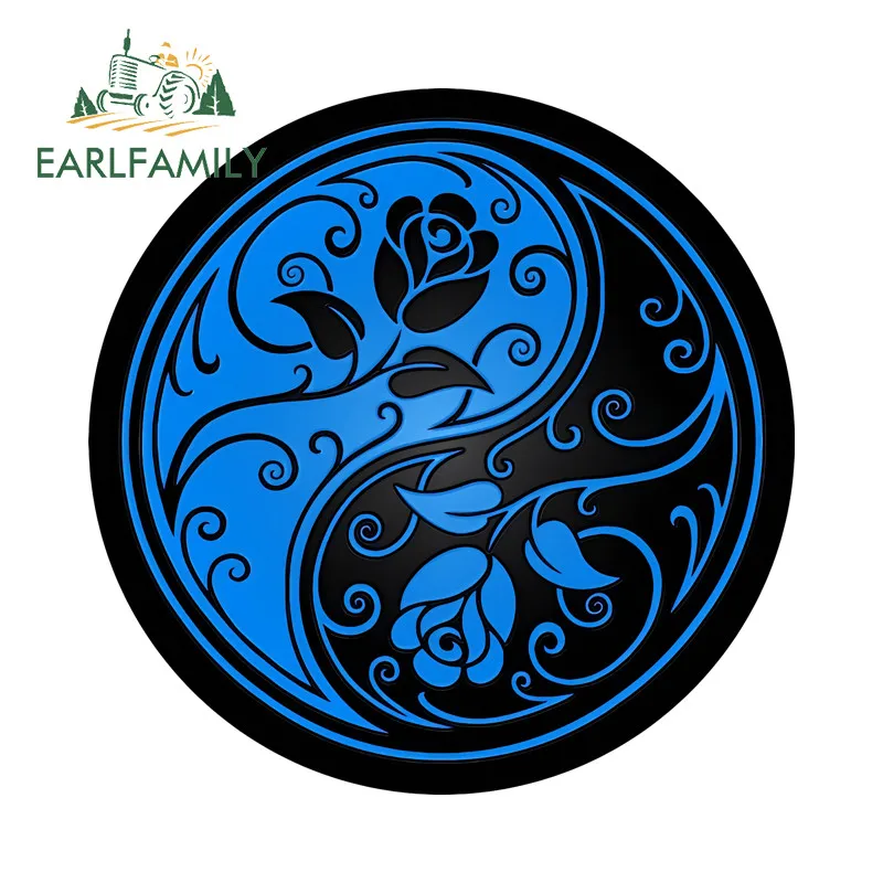 EARLFAMILY Yinyang Flower Car Stickers Refrigerator Skateboard Air Conditioner Trunk PVC Decal Creative Car Door Protector
