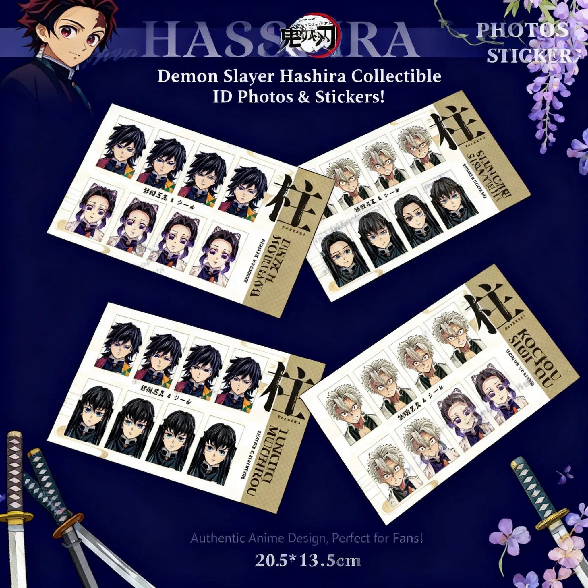 

Наклейки по аниме Demon Slayer Kimetsu No Yaiba, съемные клейкие фотокарточки, коллекционные стикеры с персонажами 20,5x13,5 см, милые коллекционные декоративные наклейки