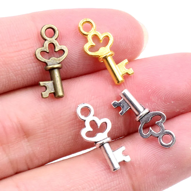 17x7mm 50pcs Antique Bronze Silver Plated Key Handmade Charms Pendant DIY for Bracelet Necklace Jewelry Making