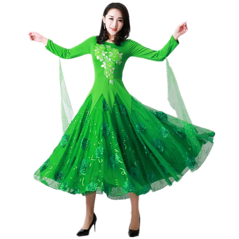 Modern Green Dance Performance Green Dress Ballroom Dance Performance Costume Waltz Competition Costume Dance Costume