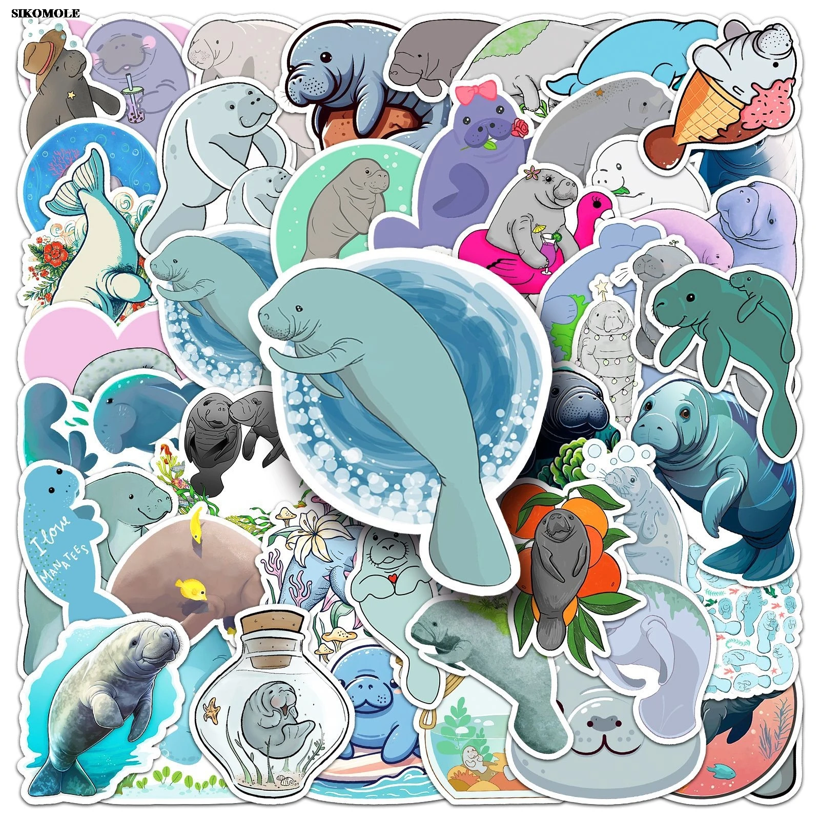 สติกเกอร์การ์ตูน10/30/50ชิ้นลายสัตว์พะยูนตกแต่งน่ารักสำหรับแล็ปท็อปรูปลอกกระเป๋าเสื้อผ้ากระเป๋าเดินทางกราฟฟิตีสติกเกอร์เด็ก