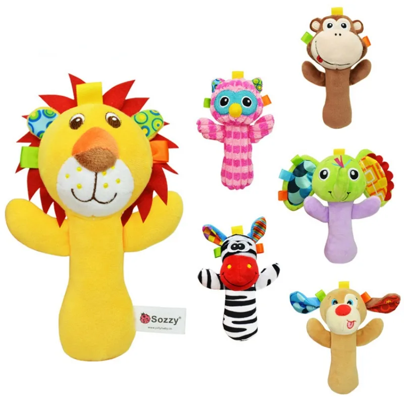 Sonajeros de Animal de peluche suave para bebé, sonajero con agarre de mano, agitador, arrugado, accesorios de viaje sensoriales, regalos para niños pequeños