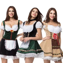 2022 Women's Oktoberfest Maid Cosplay Costume German Traditional Festival Strapless Splicing Dress Beer Girl Costume