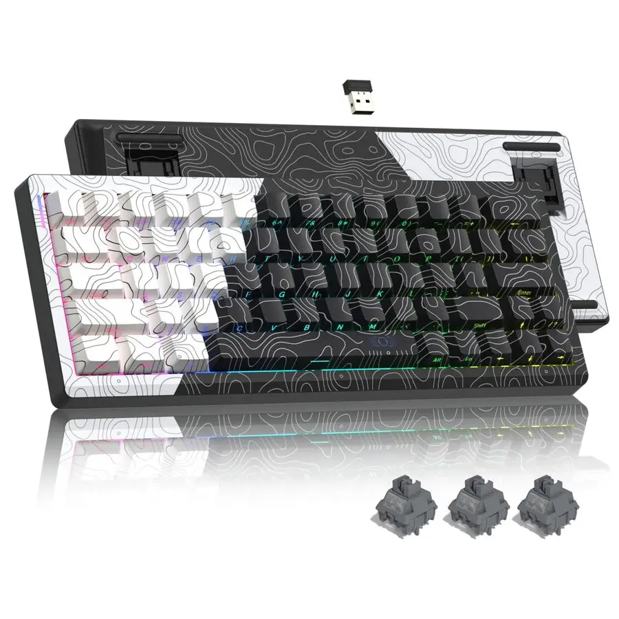 Wireless Gaming Keyboard 60 Percent with QMK VIA, Topographic Creamy Mechanical Key Board, RGB Custom Gasket Hot Swappable for W