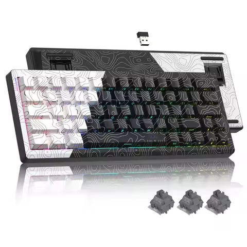 Wireless Gaming Keyboard 60 Percent with QMK VIA, Topographic Creamy Mechanical Key Board, RGB Custom Gasket Hot Swappable for W