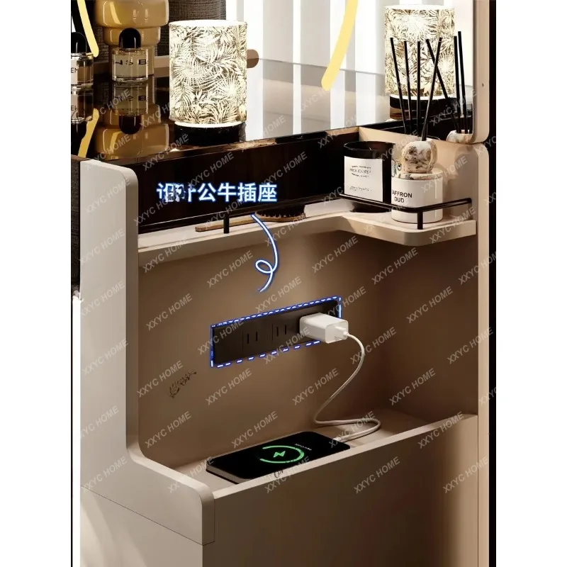 XX Minimalist Small Dressing Table With Mirror & Charging Socket Multifunctional 80cm Vanity Desk