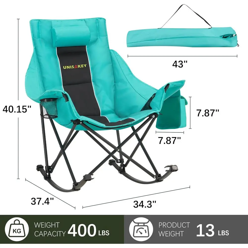 كرسي تخييم هزاز كبير الحجم مع مسند للرأس وحامل أكواب - سعة 400 رطل، قماش أكسفورد 600D، سهل الطي ومحمول للاستخدام الخارجي #3