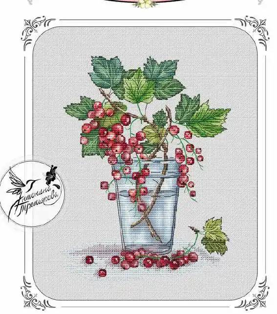 

Red Cherry In Cup 27-32 Cross Stitch Kit Aida Count Unprint Canvas Stitches Embroidery DIY Handmade Needlework