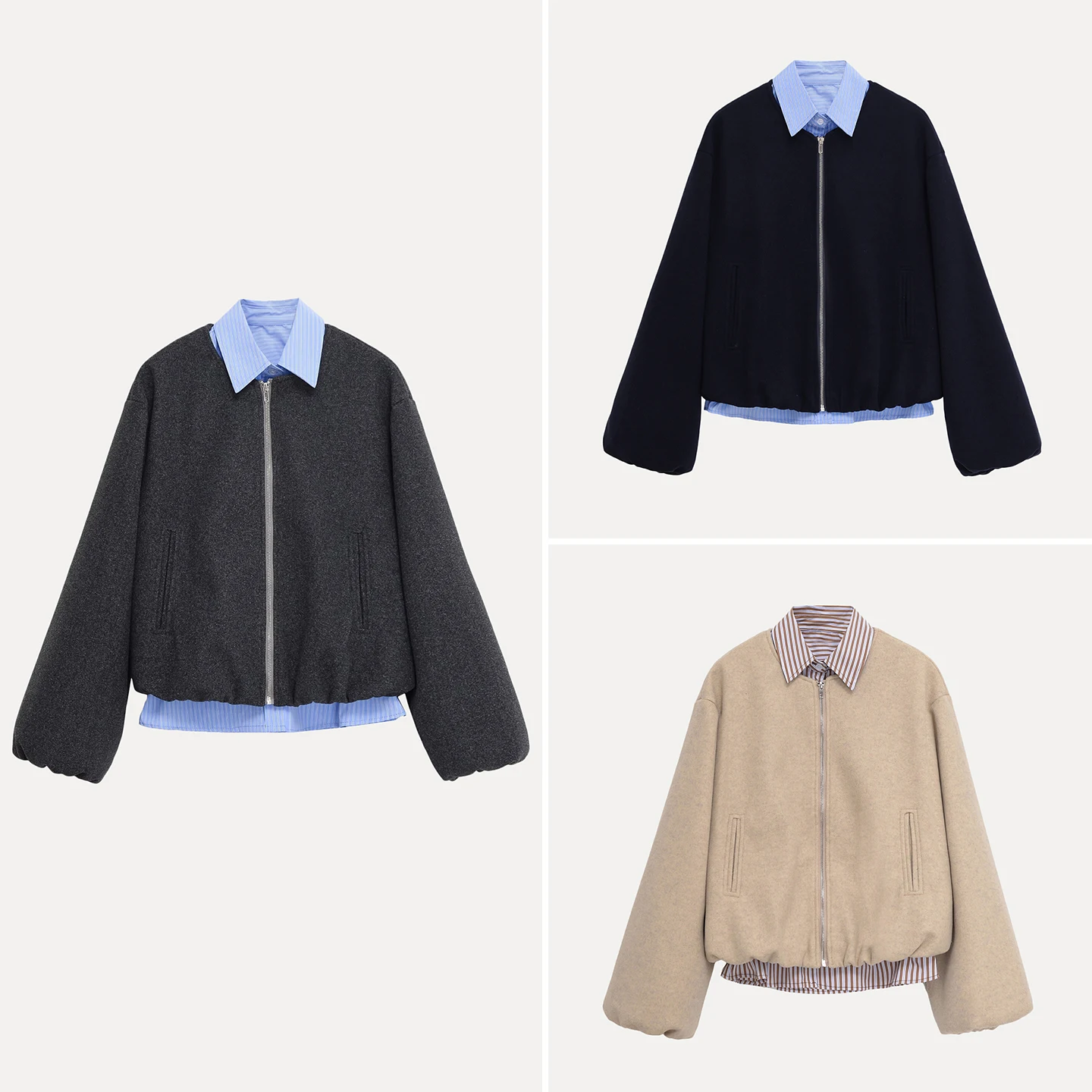 

Модная полосатая шерстяная куртка-жакет в стиле пэчворк, осень 2025, женское повседневное пальто с длинными рукавами на молнии