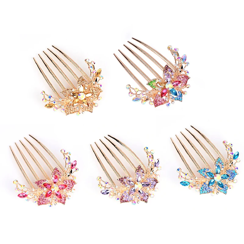 Liga de cinco dentes pente para meninas, All-Match placa hairpin strass hairpin, acessórios de moda, novo