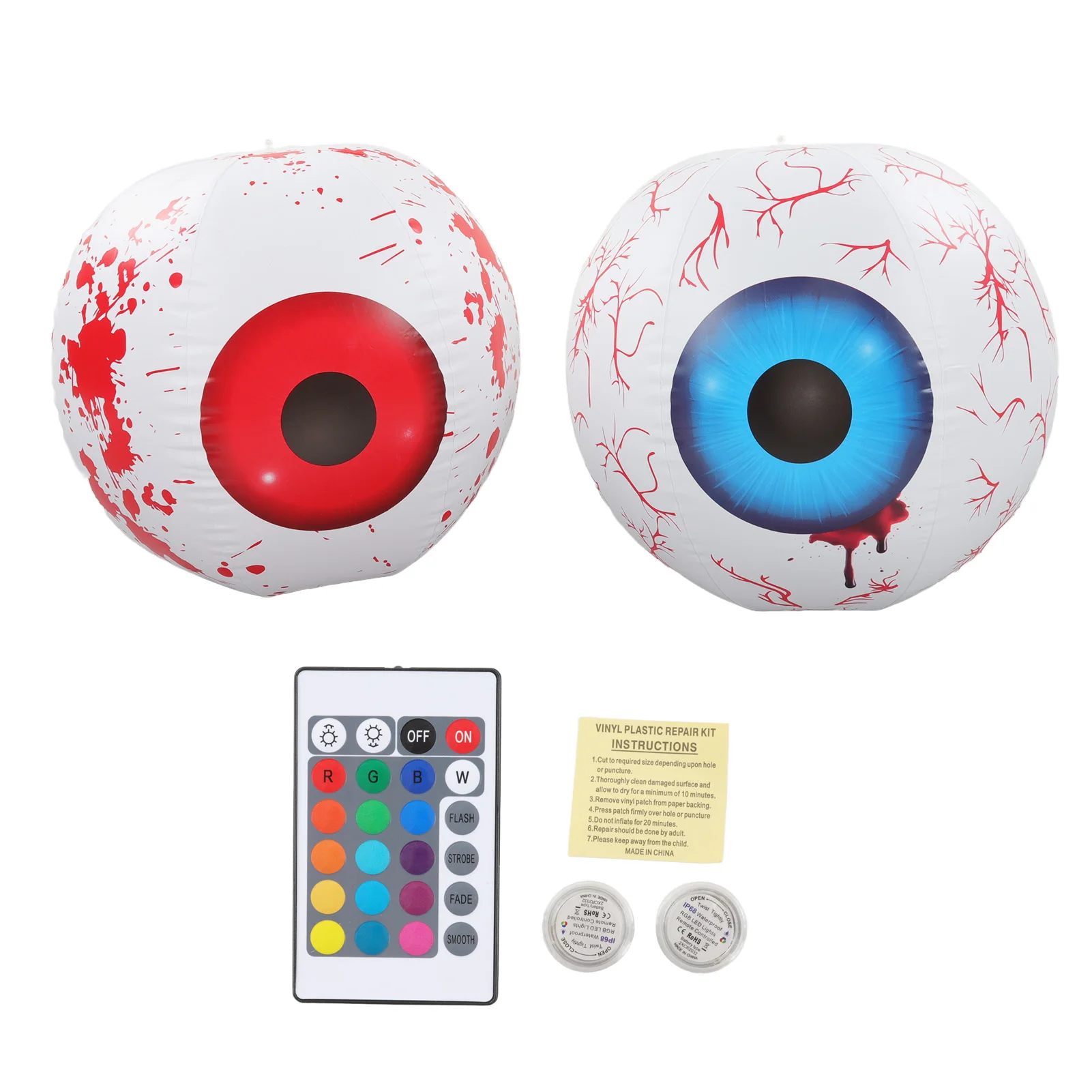2Pcs Terror Inflatable Halloween Decoration with 12 Color Adjustable LED Inflatable Eyeball Lamp Creating Terror Ambience