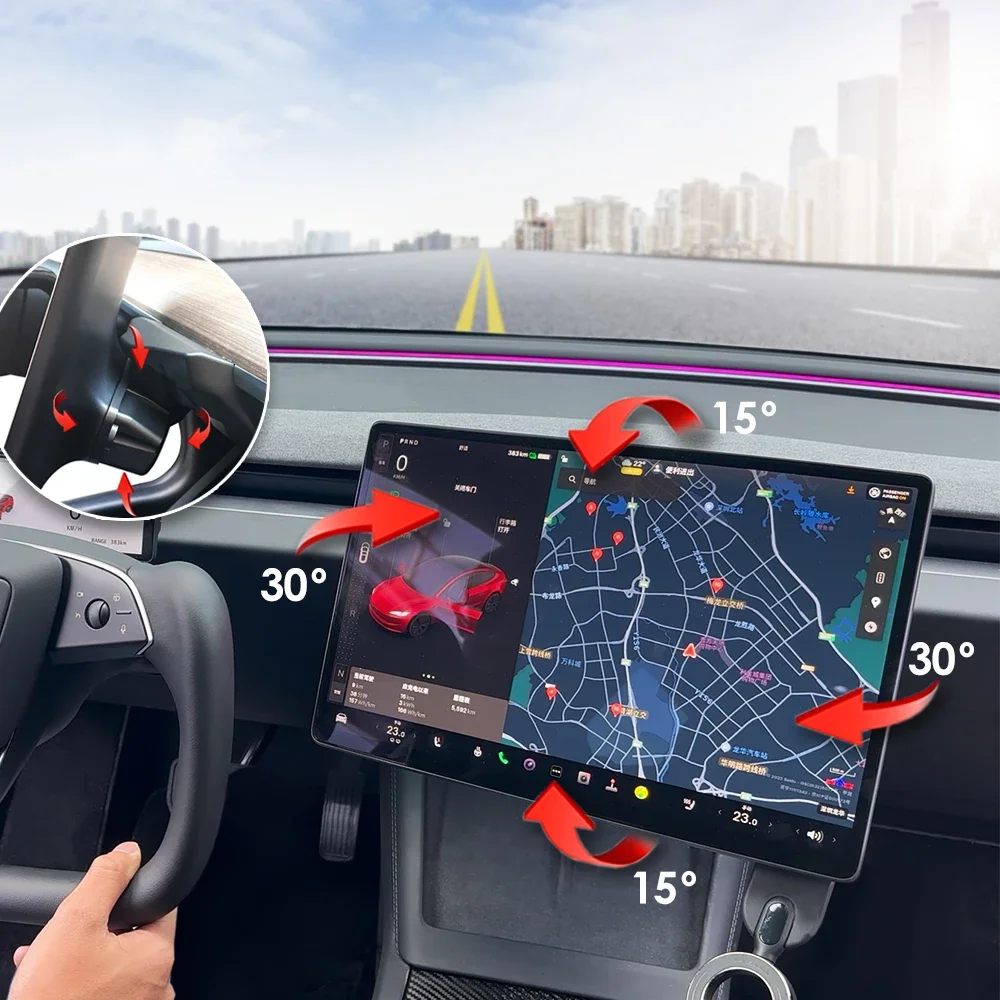 

New Car Interior Accessories 40 Degree Full Direction Screen Rotating Holder for Tesla Model 3 Y Highland Swivel Mount Bracket