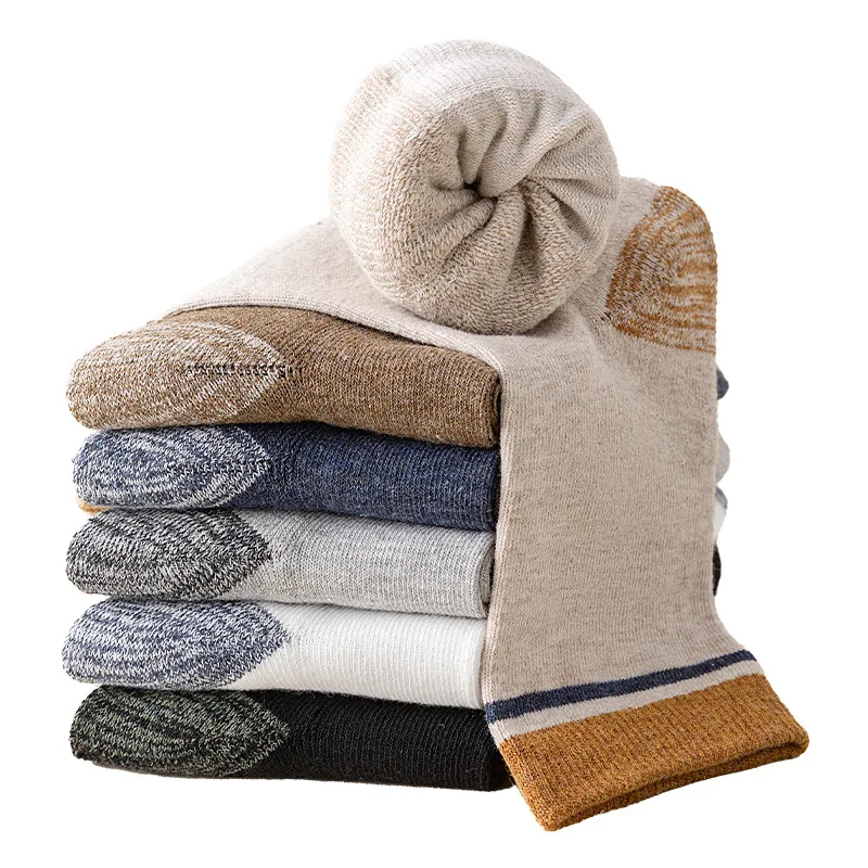 New 5Pairs High Quality Men's Socks Autumn Winter Thickened Socks for Men's Warmth Socks Simple Solid Color Man Cotton Sock