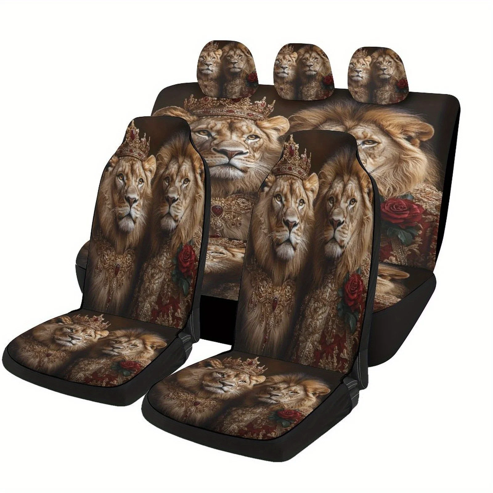

Luxury Lion Themed Car Seat Covers Set For Most Cars, Decorative Fashionable High-quality Car Seat Protector Covers Full Set, Un