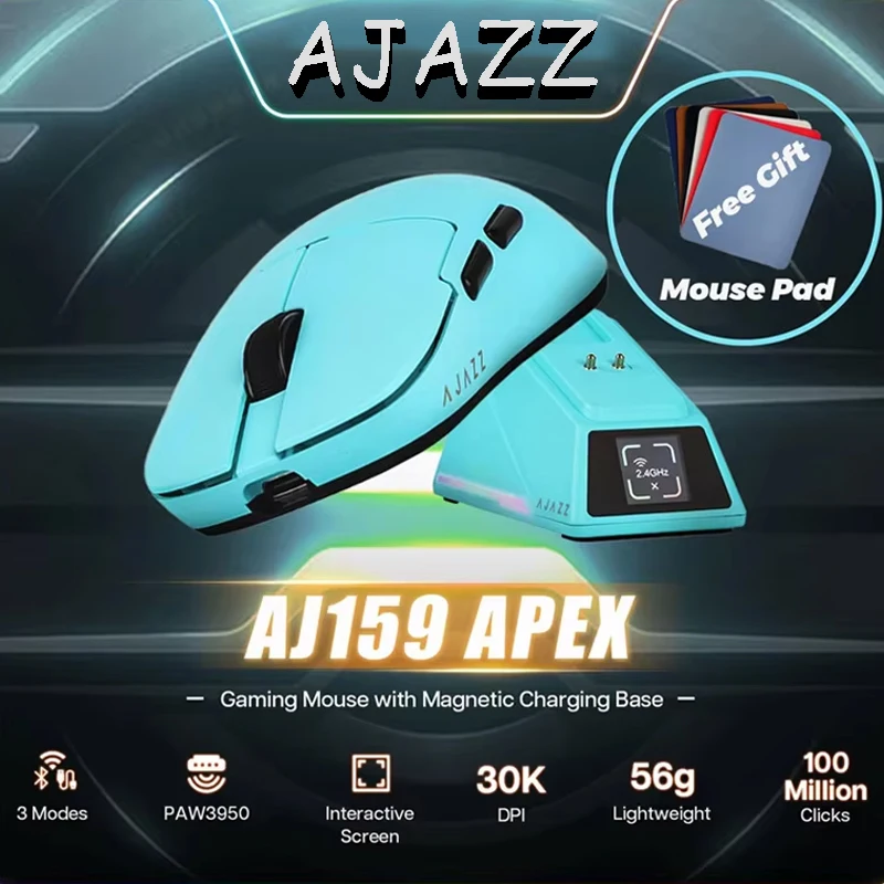 

Ajazz Aj159apex Wireless Gaming Mouse With Rgb Magnetic Charging Base Ultralight 8k Paw3395 Sensor 2.4g/Bt/Usb-C Wired Tri-Mode