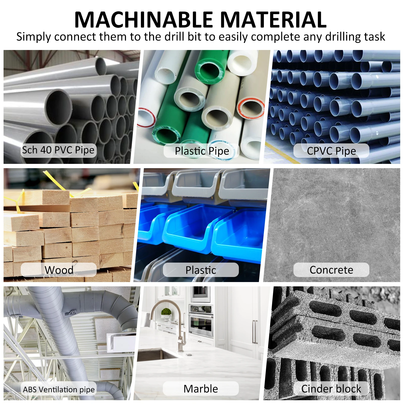 Pipe Reamer Drill Bit Set Deburring Reaming Tool Compatible with Most Drills for PVC Conduits