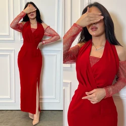 Customized Elegant Slit Halter Off the Shoulder Sheath Long Party Dress Ankle Length Formal Evening Gowns 칵테일드레스