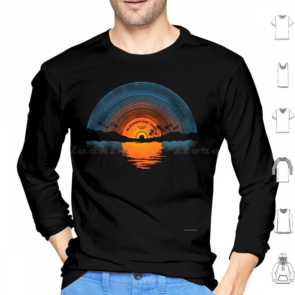 Sunset Vinyl Hoodie cotton Long Sleeve Vinyl Vinyl Record Record Record Label Nature Beach Sea Sun Summer Summer Vibes