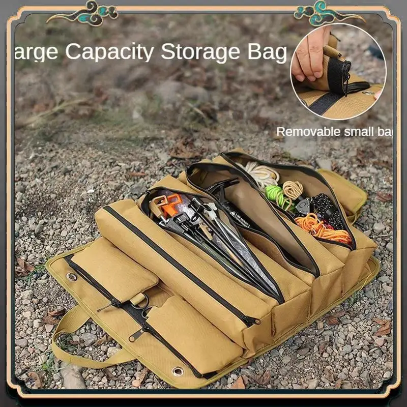 

1 PCS Camping Storage Bag Khaki 600D Polyester Multifunctional Outdoor Roll Up Tent Peg Carrier Pack Storage Bag